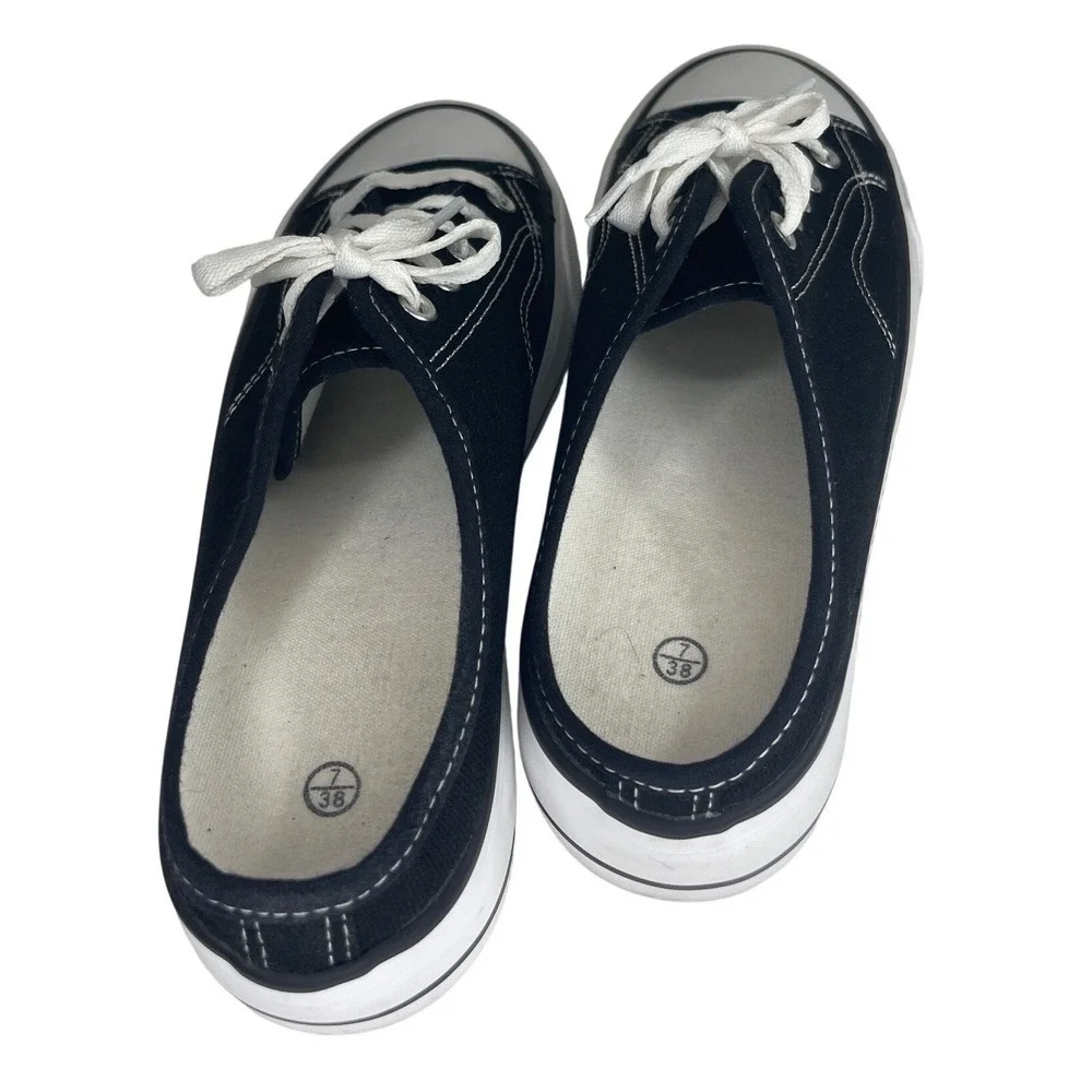 Black Canvas Mule Sneakers Women Size 7 Backless Slip On Low Top Shoes
